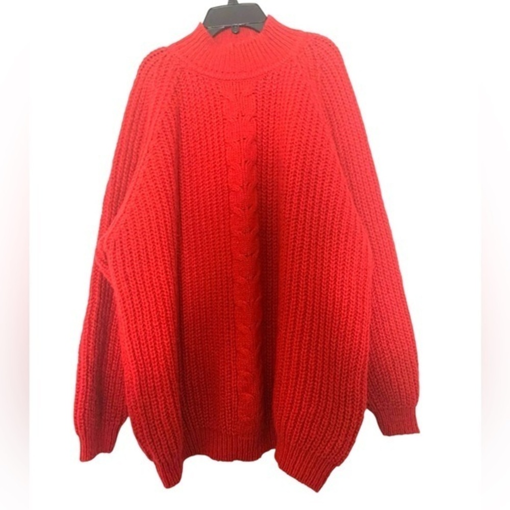 New Vintage Sostanza Cable Knit Sweater Crew Neck Red Large